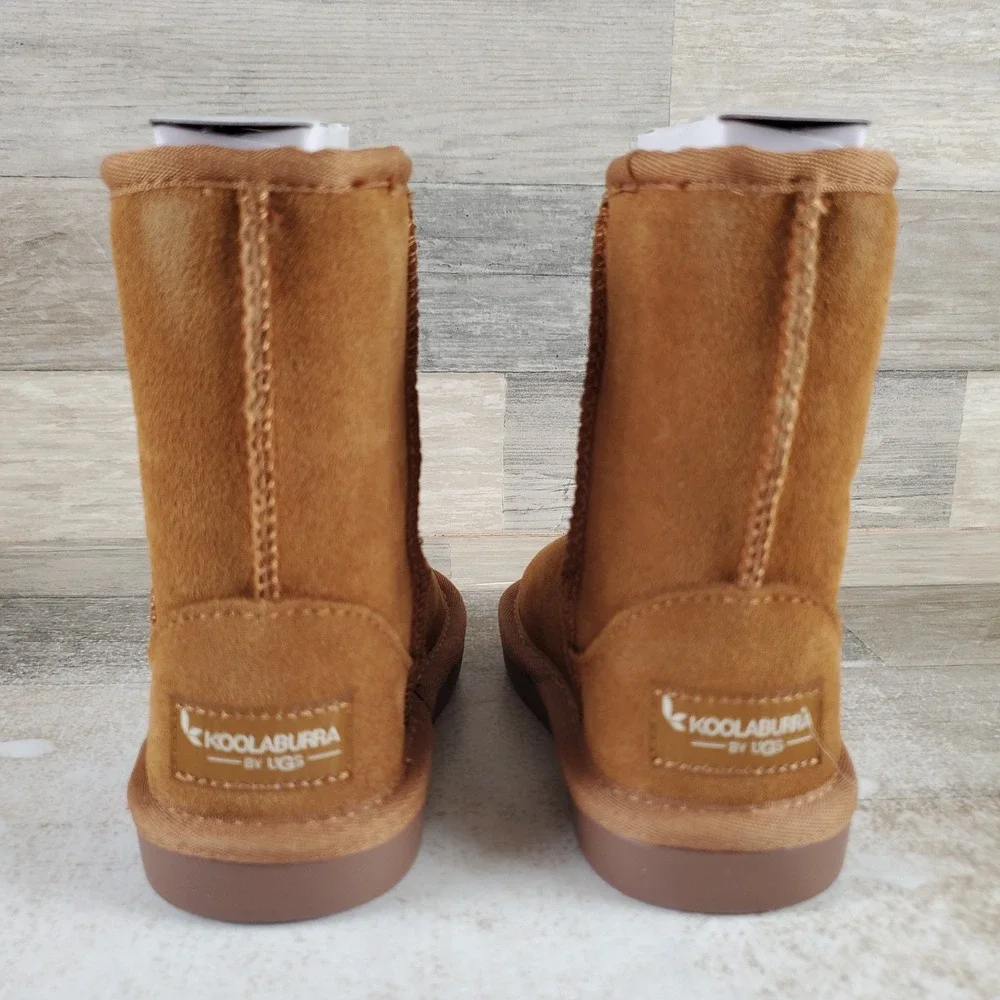 Koolaburra by UGG Kids Koola Short Boots Sz 9 Chestnut Suede Faux Fur Lined